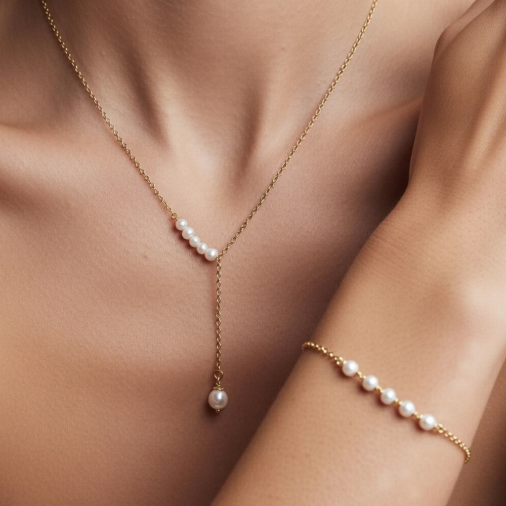 Home vritha gold plated pearl necklace and bracelet combo set for women (copy)