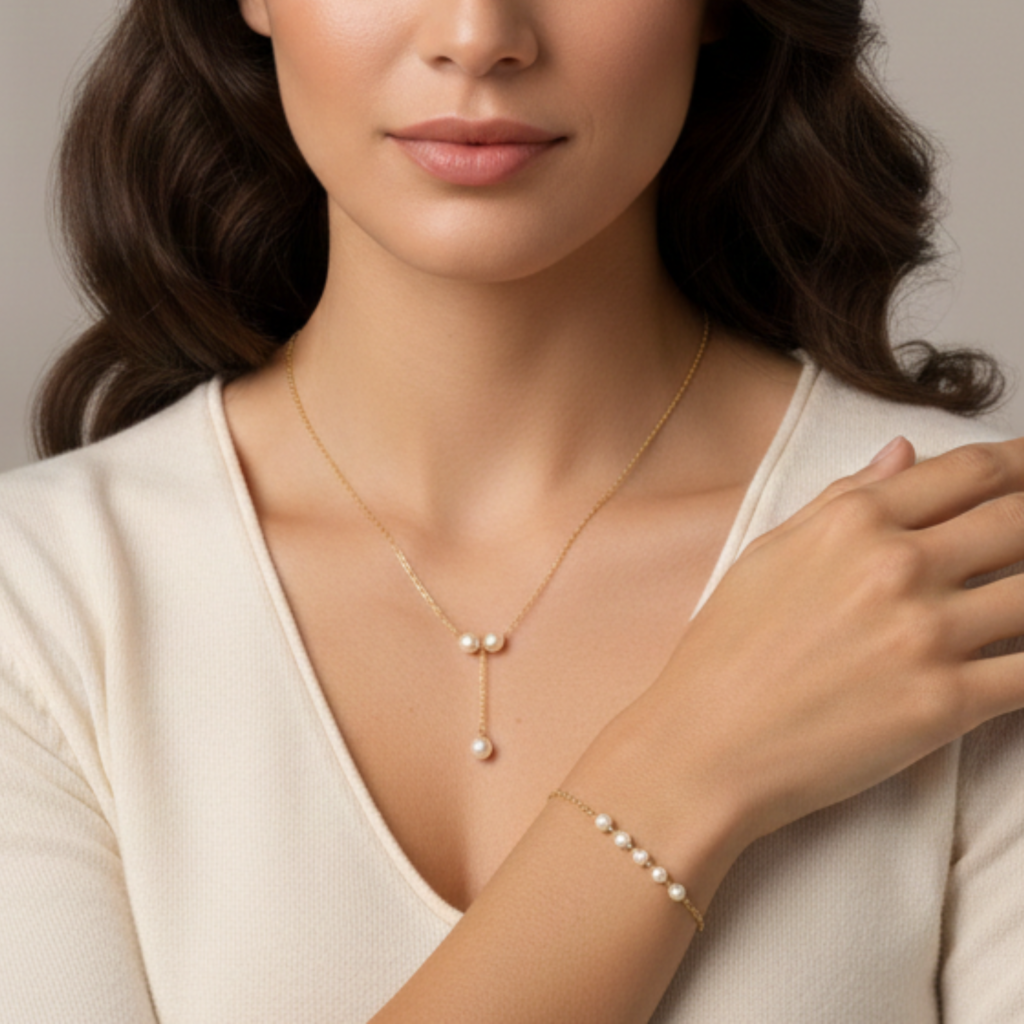 Home vritha gold plated pearl necklace and bracelet combo set for women (copy)