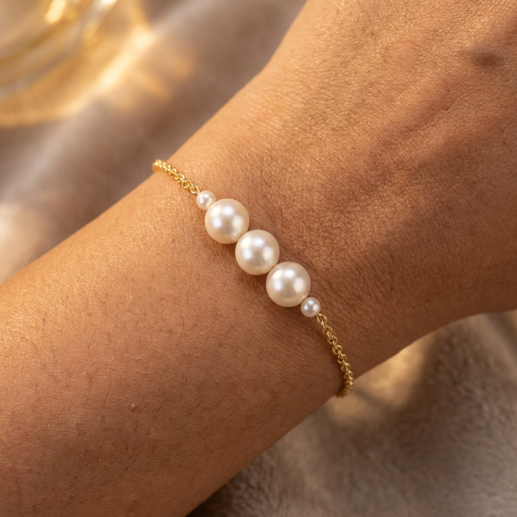 Home vritha gold plated pearl chain bracelet for women | elegant minimal pearl bracelet (copy)