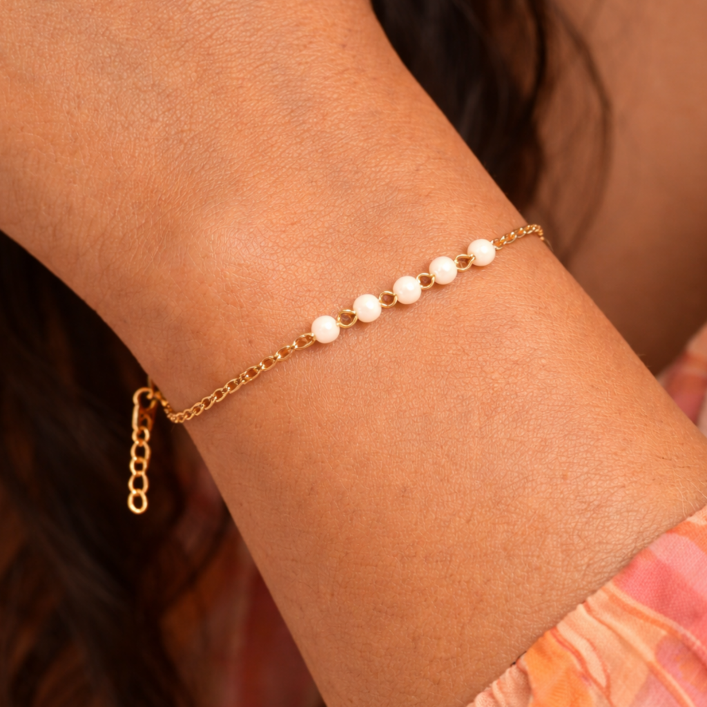 Home vritha brass pearl bracelet | 5mm pearl bracelet for women (copy)