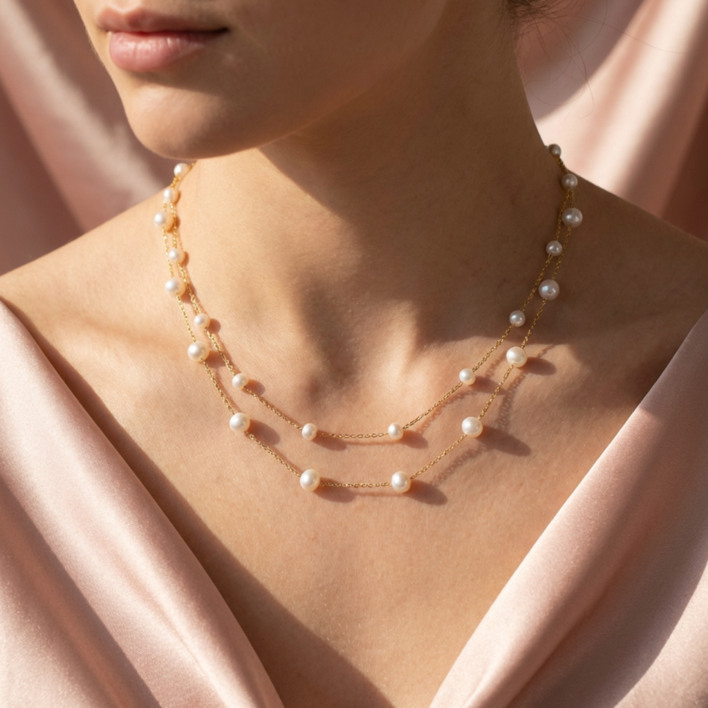 Home vritha elegant pearl necklace for women | white pearl gold necklace (copy)