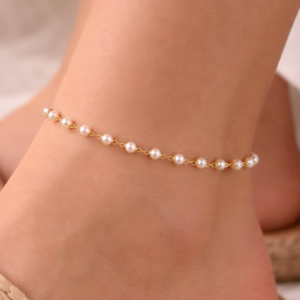 vritha white pearl anklet for women