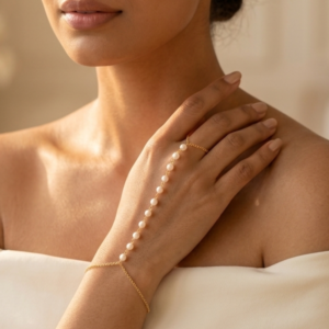 vritha gold plated pearl hand harness bracelet for women