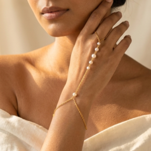 vritha pearl hand harness bracelet for women gold plated