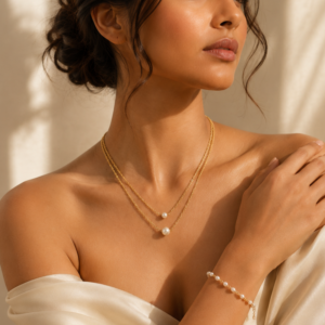 vritha gold plated pearl necklace and bracelet combo set for women