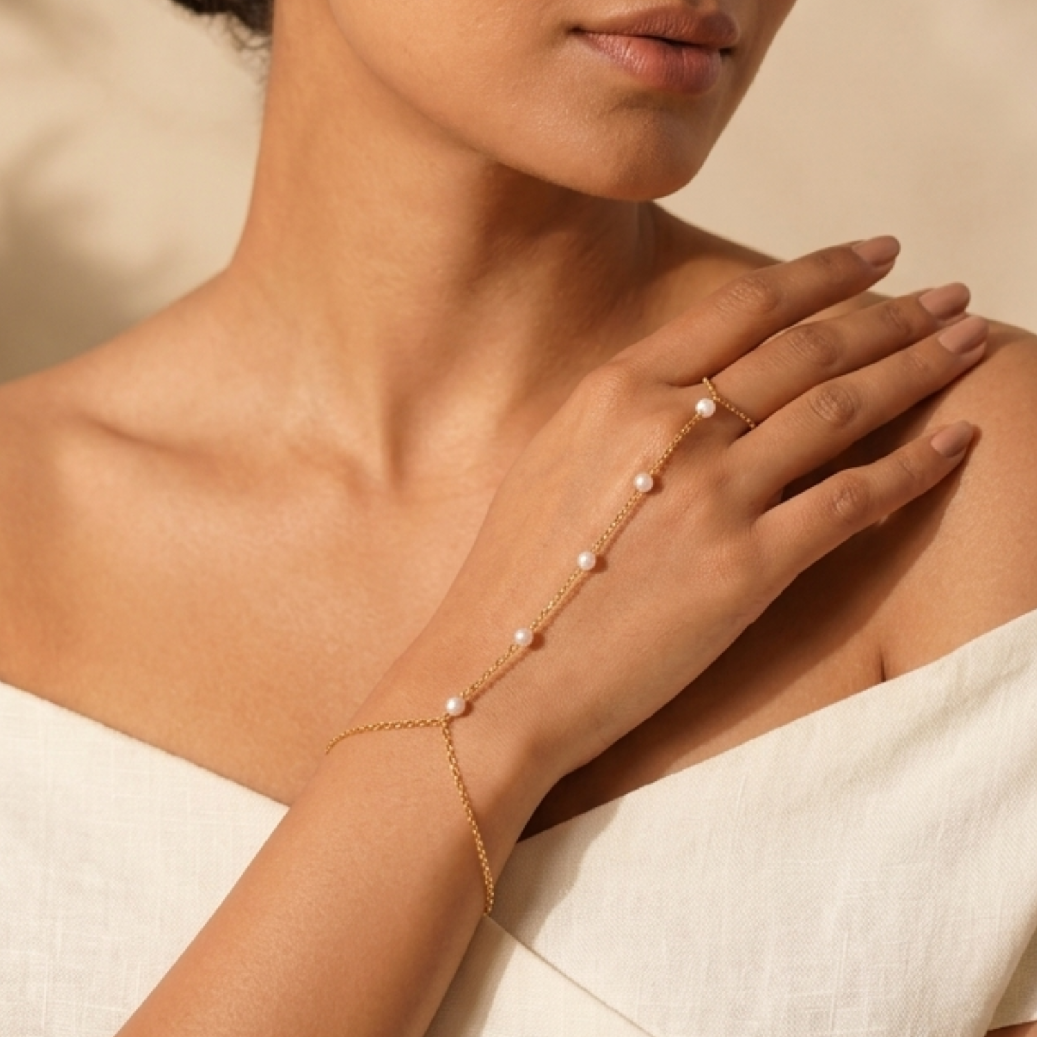 vritha gold plated pearl hand harness bracelet for women vritha gold plated pearl hand harness bracelet for women