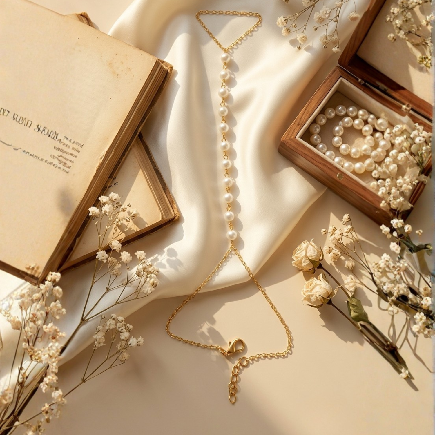 vritha gold plated pearl hand harness bracelet for women vritha gold plated pearl hand harness bracelet for women